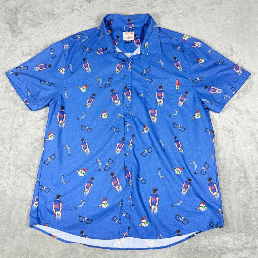 RSVLTS Mens 4XL Major League Wild Thing Blue Kunuflex Short Sleeve Button Shirt